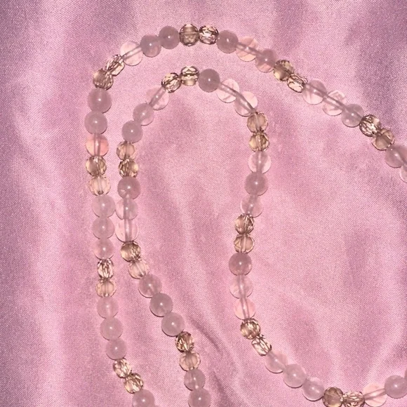 Rosé Champagne Necklace (Rose Quartz, Cream Crystal and Clear Quartz Pendant) - Picture 5 of 6